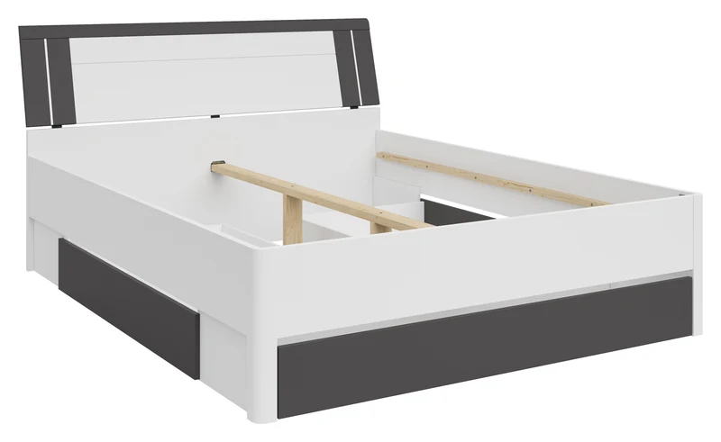 Saturn Bed 160×200 cm – White & Graphite, 3 Drawers, Under-Bed Storage (Mattress Not Included)