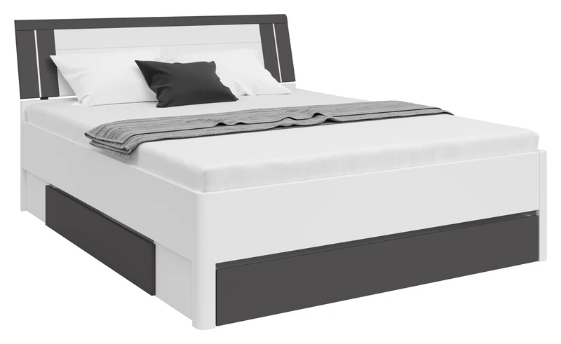 Saturn Bed 160×200 cm – White & Graphite, 3 Drawers, Under-Bed Storage (Mattress Not Included)