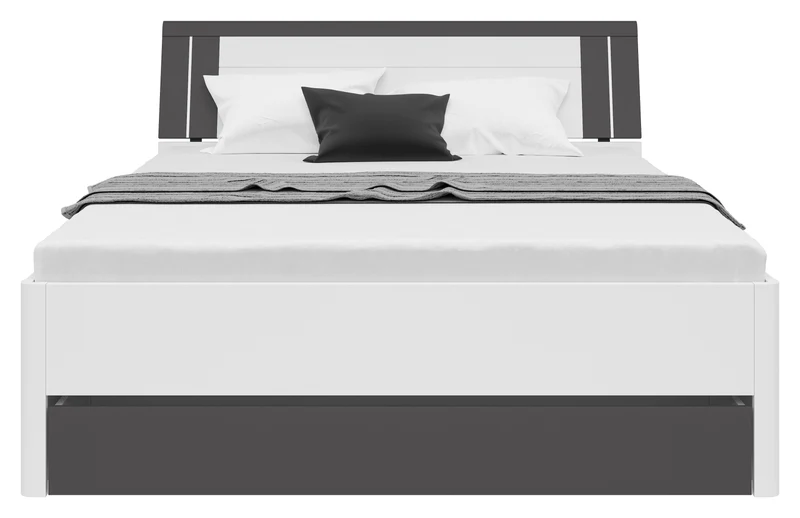 Saturn Bed 160×200 cm – White & Graphite, 3 Drawers, Under-Bed Storage (Mattress Not Included)