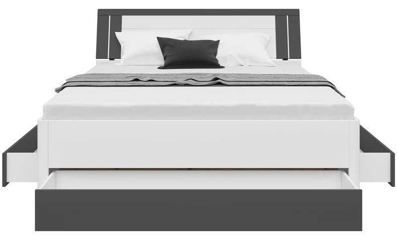 Saturn Bed 160×200 cm – White & Graphite, 3 Drawers, Under-Bed Storage (Mattress Not Included)