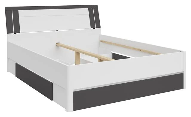 Saturn Bed 160×200 cm – White & Graphite, 3 Drawers, Under-Bed Storage (Mattress Not Included)