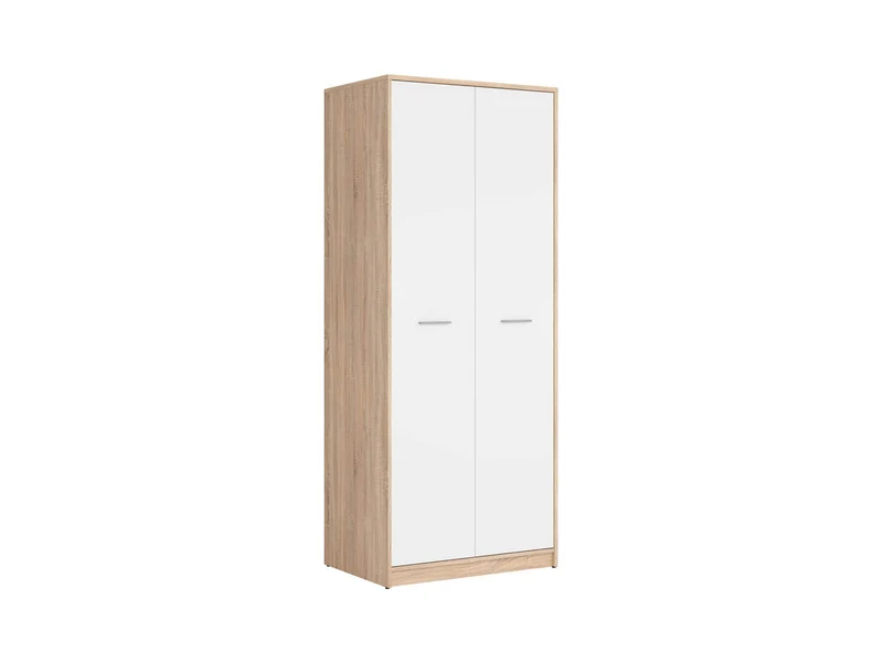 Nepo Plus 2-Door Wardrobe 80 cm – Sonoma Oak & White | Hanging Rail & Upper Shelf | Hallway, Kids & Youth Room | Scratch-Resistant
