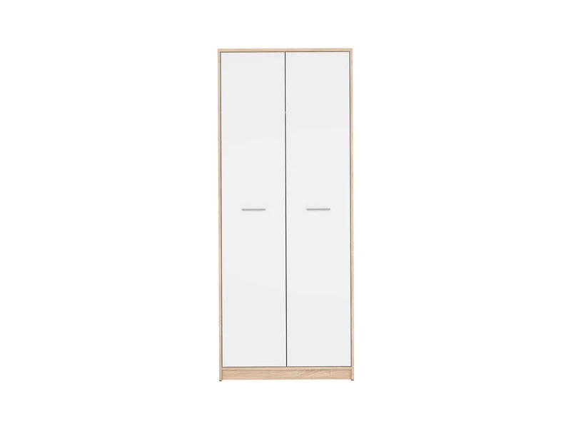 Nepo Plus 2-Door Wardrobe 80 cm – Sonoma Oak & White | Hanging Rail & Upper Shelf | Hallway, Kids & Youth Room | Scratch-Resistant