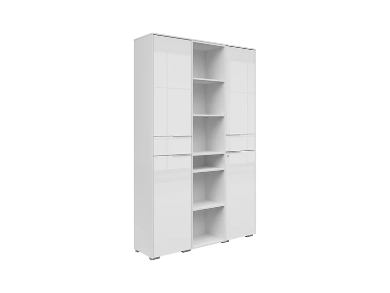 Nevada Office Bookcase 122 cm – White | 2 Tempered Glass Doors | Shelved Interior | 122×199×37 cm | Office & Home Study