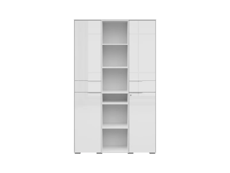 Nevada Office Bookcase 122 cm – White | 2 Tempered Glass Doors | Shelved Interior | 122×199×37 cm | Office & Home Study