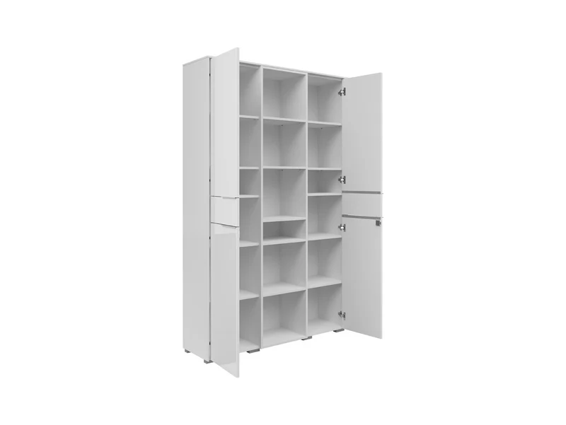 Nevada Office Bookcase 122 cm – White | 2 Tempered Glass Doors | Shelved Interior | 122×199×37 cm | Office & Home Study