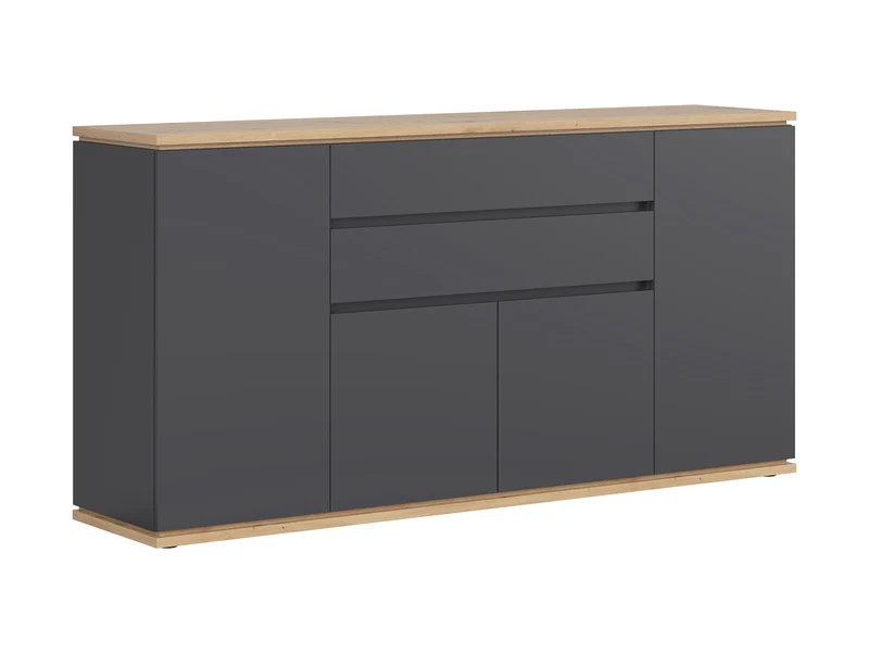 Yamael Wide Sideboard 184 cm – Graphite Matt & Artisan Oak | 4 Push-to-Open Flap Doors & 2 Drawers | Soft-Close | Loft Style