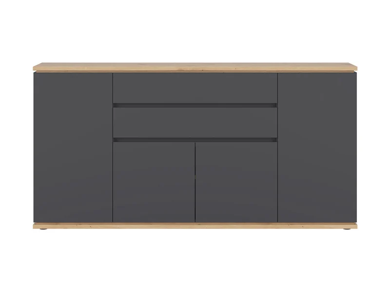 Yamael Wide Sideboard 184 cm – Graphite Matt & Artisan Oak | 4 Push-to-Open Flap Doors & 2 Drawers | Soft-Close | Loft Style