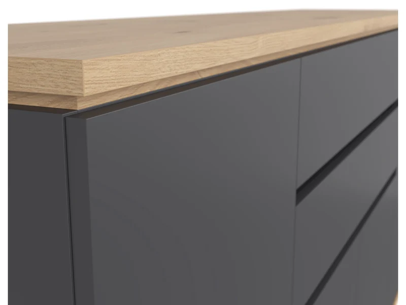 Yamael Wide Sideboard 184 cm – Graphite Matt & Artisan Oak | 4 Push-to-Open Flap Doors & 2 Drawers | Soft-Close | Loft Style