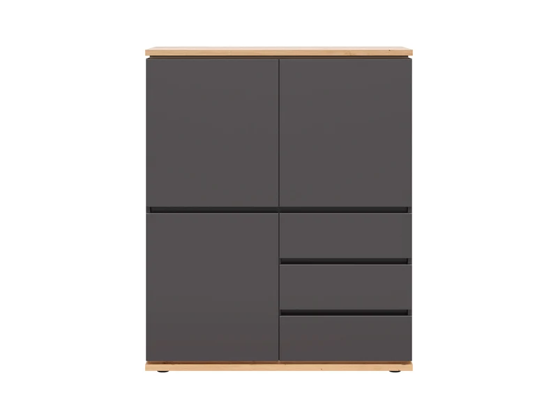 Yamael Tall Sideboard 100 cm – Graphite Matt & Artisan Oak | 3 Push-to-Open Flap Doors & 3 Drawers | Soft-Close | Loft Style