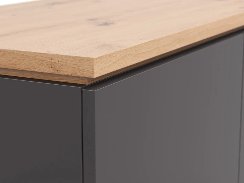 Yamael Tall Sideboard 100 cm – Graphite Matt & Artisan Oak | 3 Push-to-Open Flap Doors & 3 Drawers | Soft-Close | Loft Style