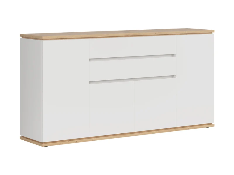 Yamael Wide Sideboard 184 cm – White Matt & Artisan Oak | 4 Push-to-Open Flap Doors & 2 Drawers | Soft-Close | Modern Style