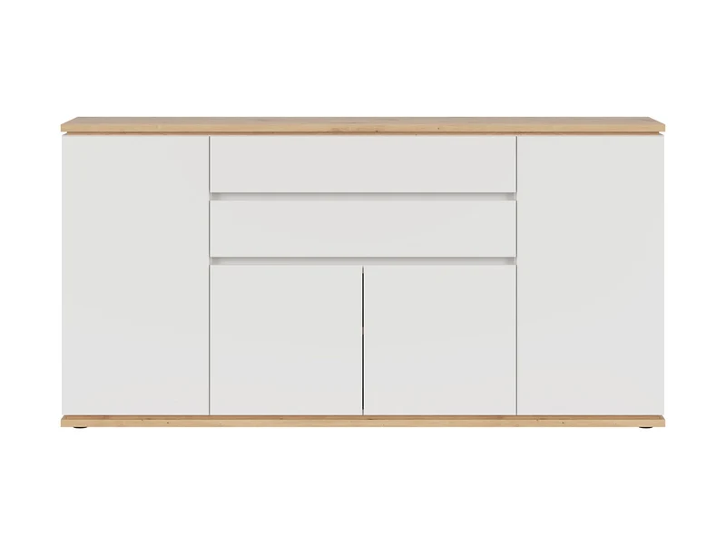 Yamael Wide Sideboard 184 cm – White Matt & Artisan Oak | 4 Push-to-Open Flap Doors & 2 Drawers | Soft-Close | Modern Style