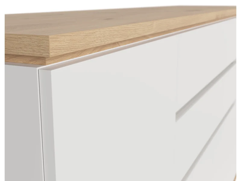 Yamael Wide Sideboard 184 cm – White Matt & Artisan Oak | 4 Push-to-Open Flap Doors & 2 Drawers | Soft-Close | Modern Style