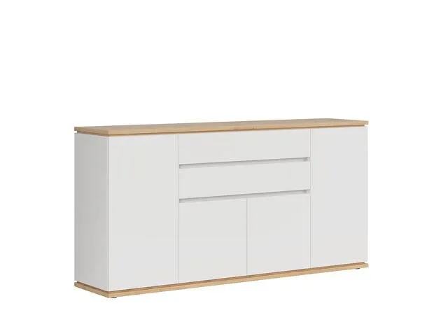 Yamael Wide Sideboard 184 cm – White Matt & Artisan Oak | 4 Push-to-Open Flap Doors & 2 Drawers | Soft-Close | Modern Style