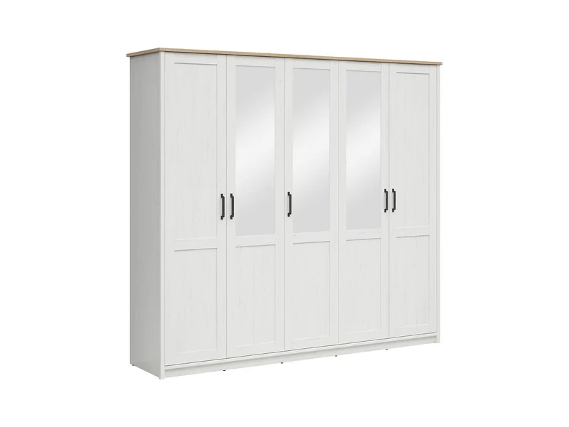 Loksa 5-Door Wardrobe 240.5 cm – Andersen Pine White & Grandson Oak, 3 Zones, 2 Rails