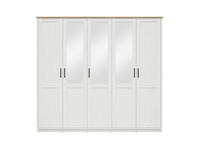Loksa 5-Door Wardrobe 240.5 cm – Andersen Pine White & Grandson Oak, 3 Zones, 2 Rails
