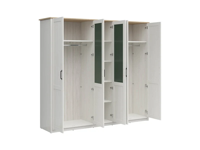 Loksa 5-Door Wardrobe 240.5 cm – Andersen Pine White & Grandson Oak, 3 Zones, 2 Rails
