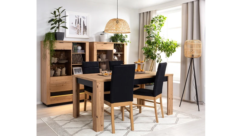 Ostia Extendable Dining Table 160–200 cm – Artisan Oak & Black Oak, L-Shaped Legs