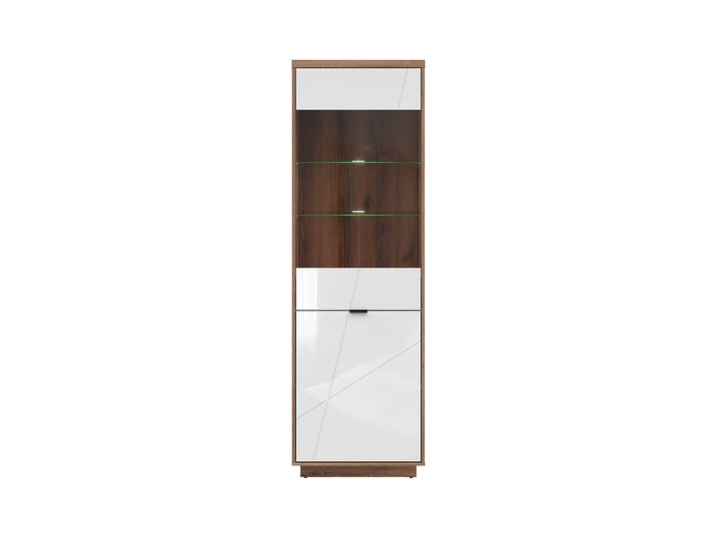 Forn Display Cabinet 64 cm – Dark Delano Oak & White Gloss, Glass Door, 6 Zones, Soft-Close