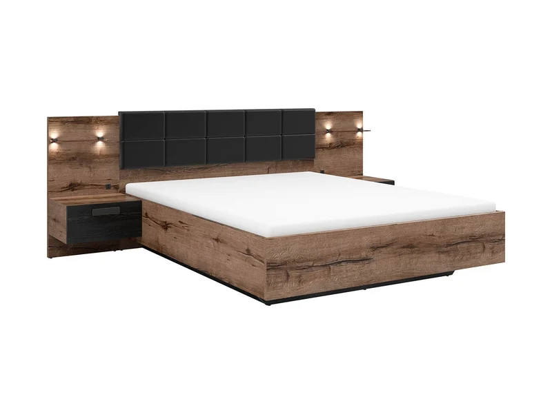 Kassel BRW — Double Bed 160 × 200 cm | Storage, LED & USB | Integrated Bedside Tables | Monastery Oak
