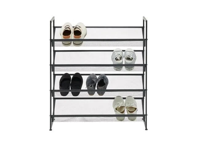 Menola Metal Shoe Rack 4 Shelves – Black, 72×30×80 cm, Mesh Shelves, Loft Style