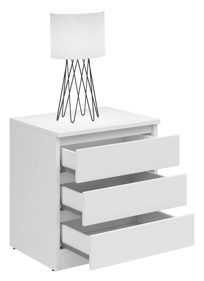 Saturn Bedside Table with 3 Drawers – White