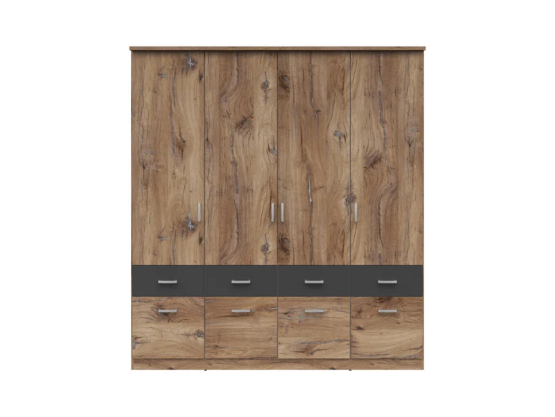 Brando 4 Wardrobe 4-Door with 8 Drawers – Dark Flagstaff Oak / Graphite