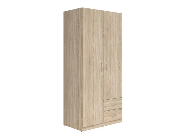 Casao Wardrobe 2-Door with 2 Drawers – Sonoma Oak | Compact Bedroom Wardrobe