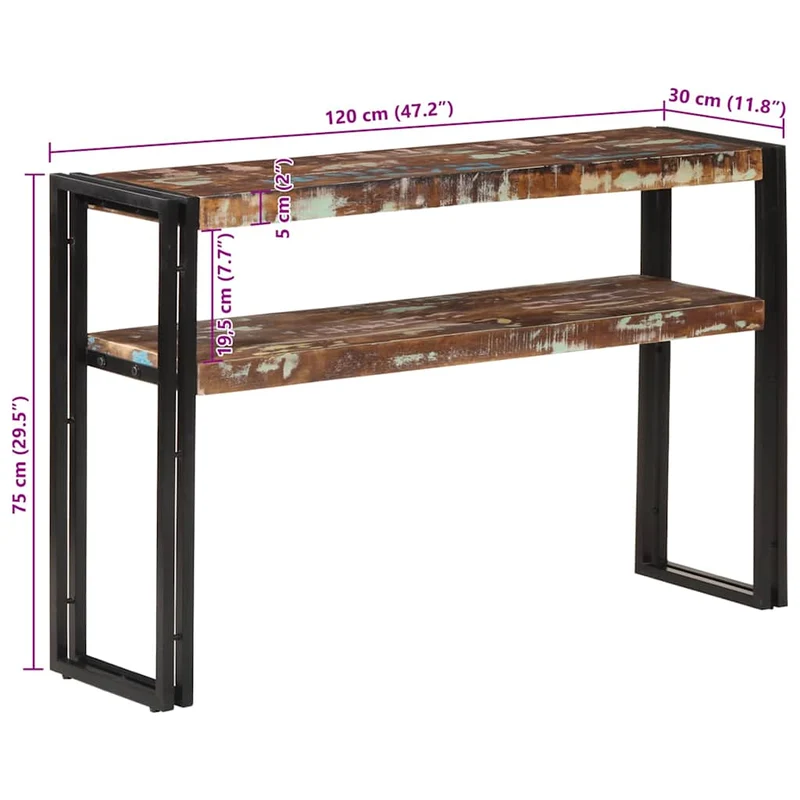 Konsolentisch 120x30x75 cm Altholz Massiv
