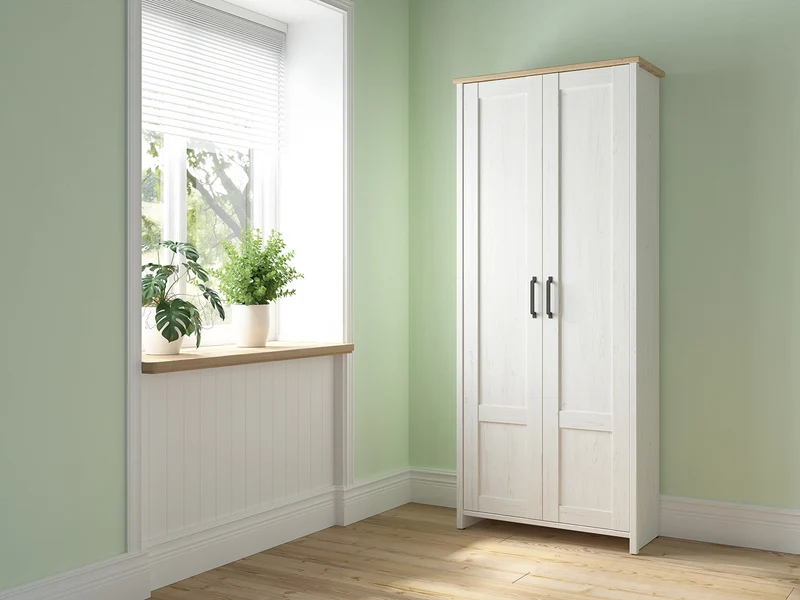 Loksa 2-Door Wardrobe – Andersen Pine White & Grandson Oak, 101.5 cm