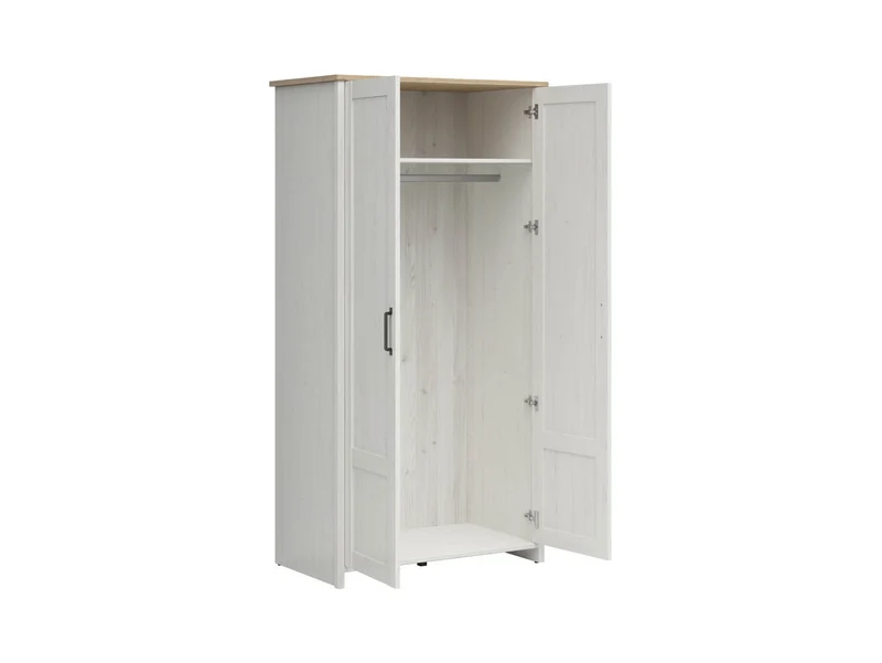 Loksa 2-Door Wardrobe – Andersen Pine White & Grandson Oak, 101.5 cm