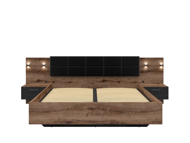 Kassel Bed 160×200 cm + Merida Mattress Set – Monastery Oak & Black