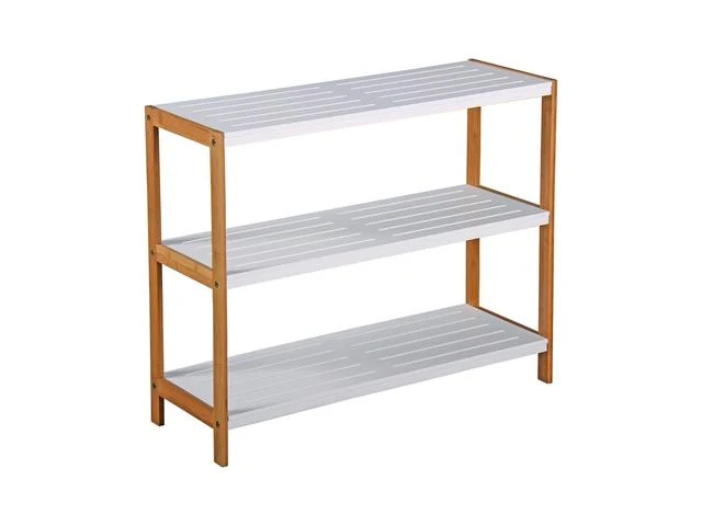Jenny Bamboo Shoe Rack 3-Tier – Bamboo & White, 70 cm