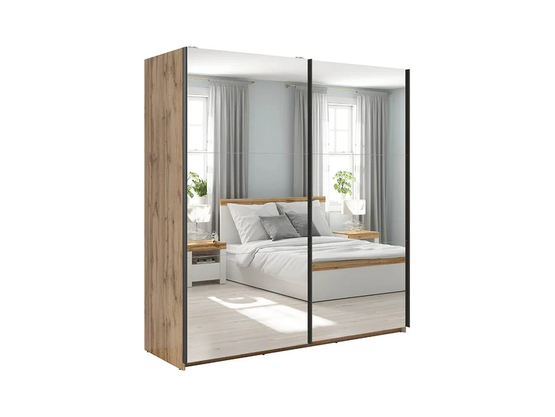 Tetrix Sliding Door Wardrobe 183 cm – Mirror Doors, Wotan Oak