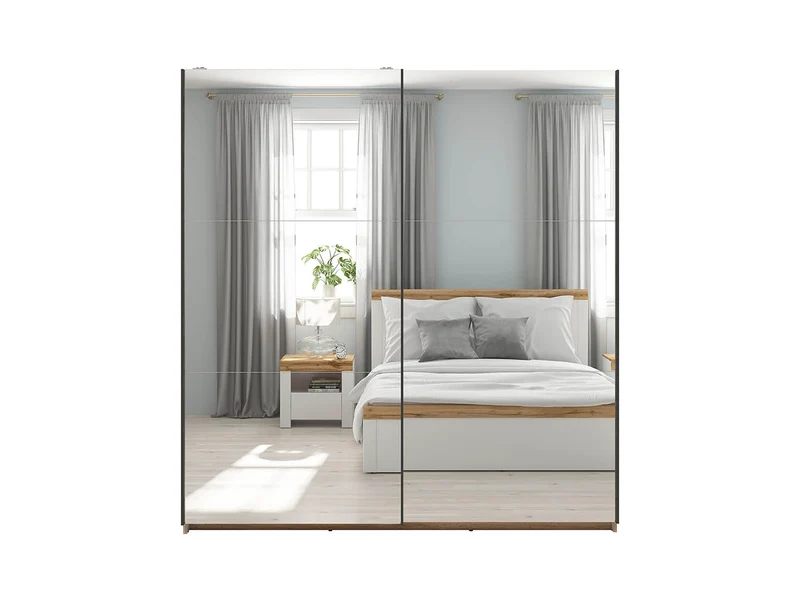Tetrix Sliding Door Wardrobe 183 cm – Mirror Doors, Wotan Oak