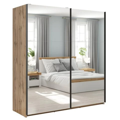 Tetrix Sliding Door Wardrobe 183 cm – Mirror Doors, Wotan Oak