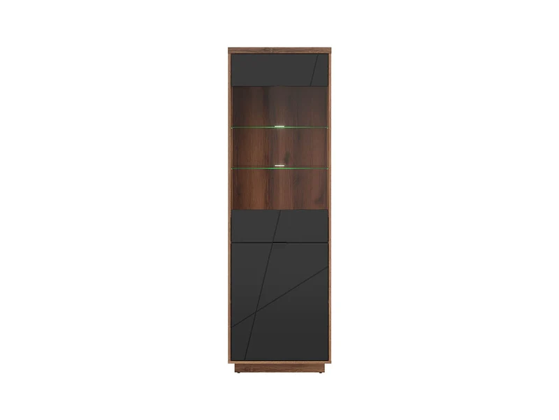 Forn Display Cabinet 64 cm – Dark Delano Oak & Black Matt, Glass Shelves