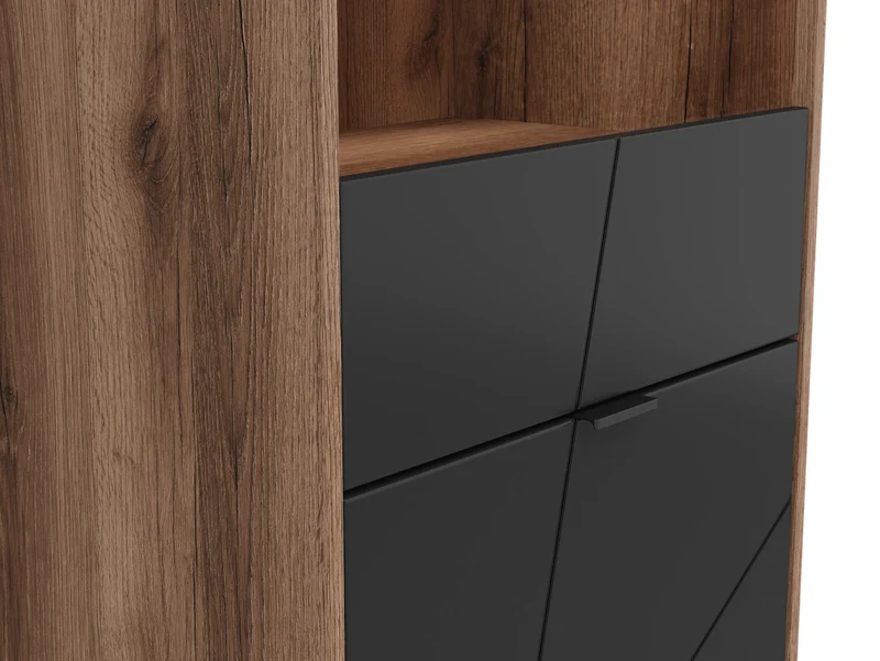 Forn Display Cabinet 64 cm – Dark Delano Oak & Black Matt, Glass Shelves