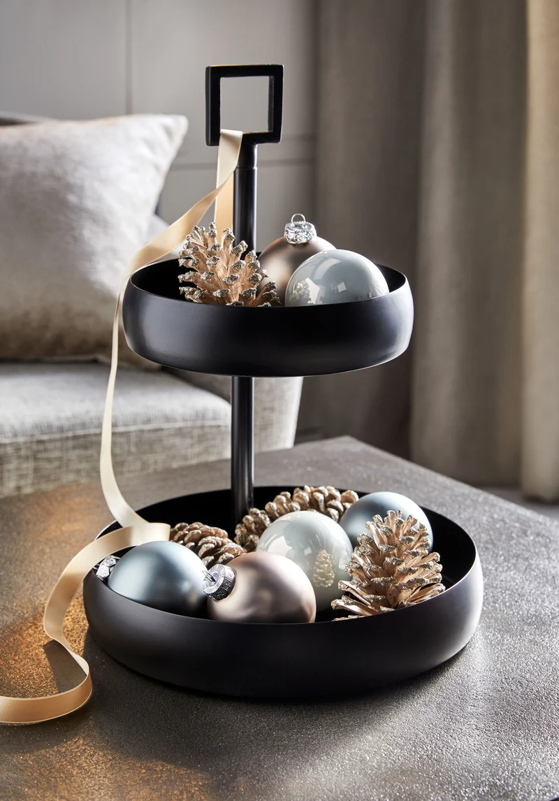 Cascata Etagere – Eisen schwarz, Ø 22 + 30 cm, H 42,5 cm