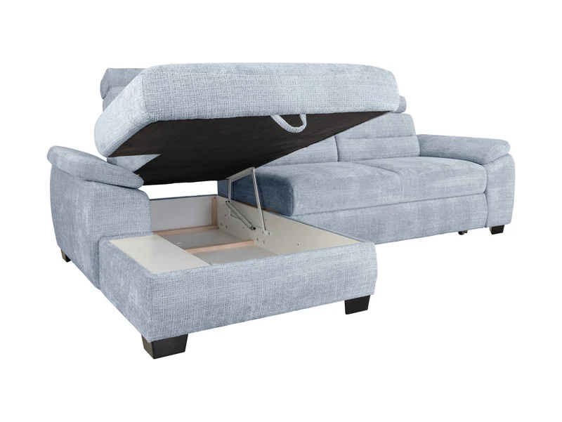 Aguda Corner Sofa Bed | Dolphin Mechanism, 3 Adjustable Headrests & Storage | 269x175cm | 133x210cm Sleep