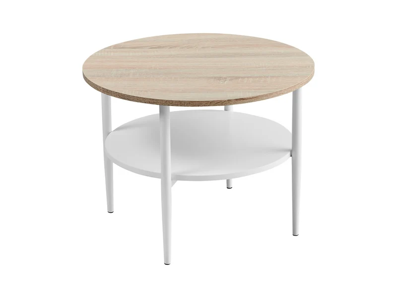 Revel Round Coffee Table | Sonoma Oak & White Powder-Coated Metal Frame | Lower Shelf | 60x45cm