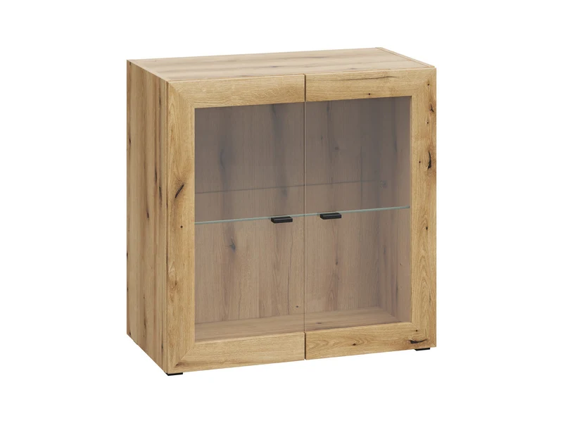 System 64 Display Cabinet | 2 Glass-Panel Doors & Glass Shelf | Coast Evoke Oak | 64x64x35cm