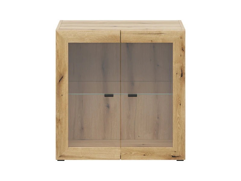 System 64 Display Cabinet | 2 Glass-Panel Doors & Glass Shelf | Coast Evoke Oak | 64x64x35cm