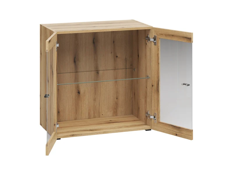 System 64 Display Cabinet | 2 Glass-Panel Doors & Glass Shelf | Coast Evoke Oak | 64x64x35cm