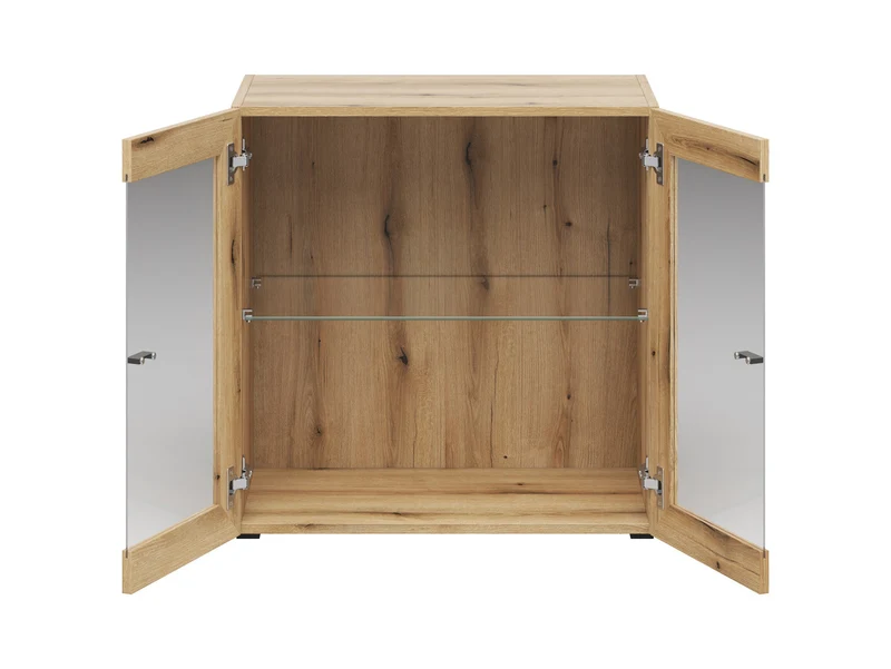 System 64 Display Cabinet | 2 Glass-Panel Doors & Glass Shelf | Coast Evoke Oak | 64x64x35cm