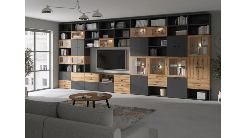 System 64 Display Cabinet | 2 Glass-Panel Doors & Glass Shelf | Coast Evoke Oak | 64x64x35cm