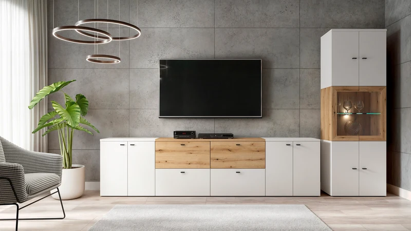 System 64 Display Cabinet | 2 Glass-Panel Doors & Glass Shelf | Coast Evoke Oak | 64x64x35cm