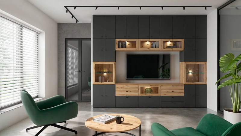 System 64 Display Cabinet | 2 Glass-Panel Doors & Glass Shelf | Coast Evoke Oak | 64x64x35cm
