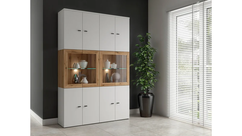 System 64 Display Cabinet | 2 Glass-Panel Doors & Glass Shelf | Coast Evoke Oak | 64x64x35cm
